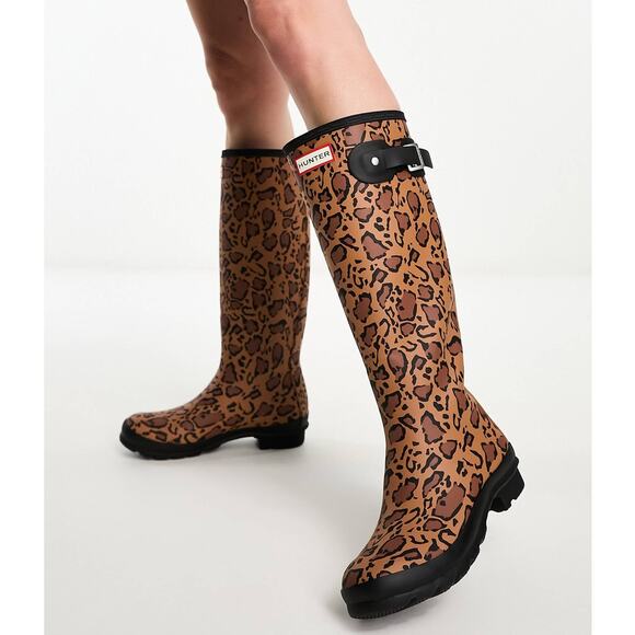 Hunter Original Tall Leopard Print Wellington Rain Boots Women’s Size 6 - Picture 1 of 11